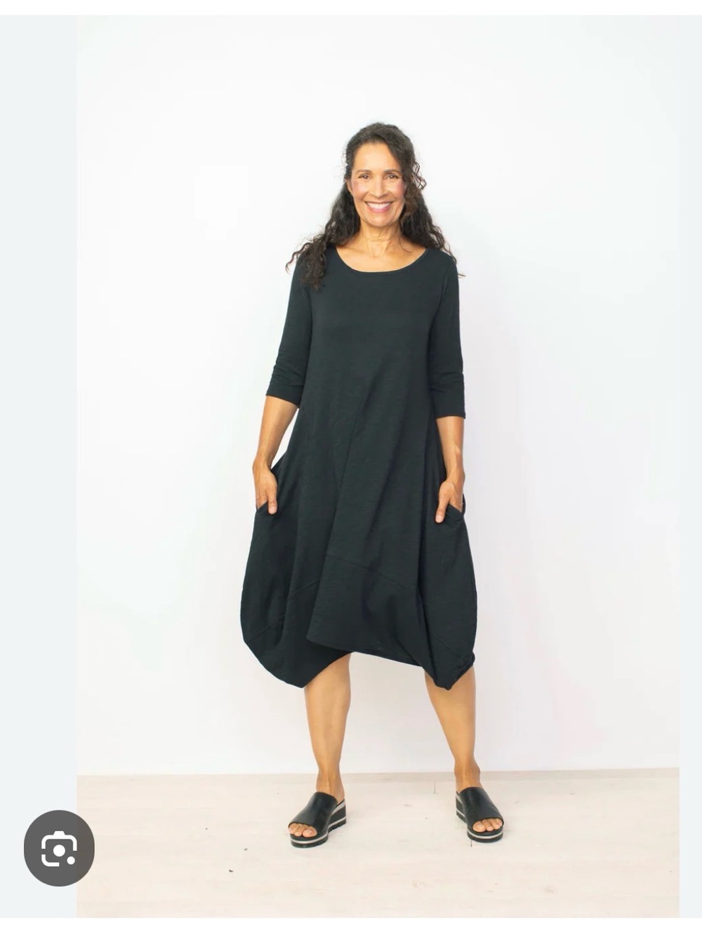 Habitat Black 3/4 Sleeve Scoop-Neck A-Line Dress